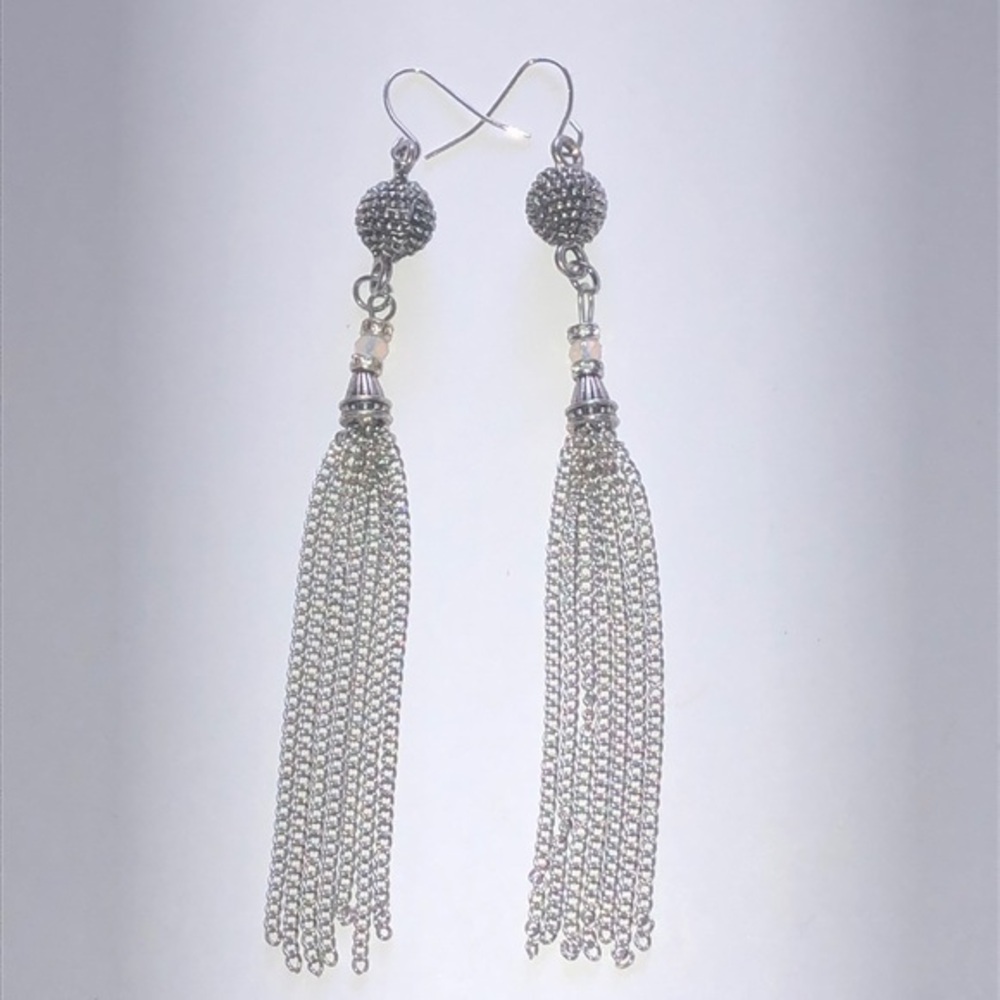 Silver Tone Boho Fringe Chain Tassel Shoulder Duster Earrings